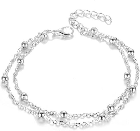 Layered Beaded Silver Anklet for Women Waterproof Anklet Exquisite Beaded Anklet for Women Summer Beach Anklet Holiday Fashion Jewelry Anklet Non Tarnish Non Fading Anklet in Kuwait