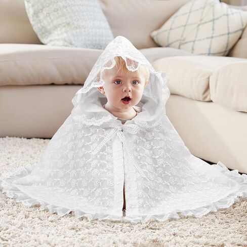 TENDYCOCO Baby Girl Lace Hooded Cloak White Toddler Dress up Cape Double Layer Breathable 0-2 Years Costume in Saudi Arabia