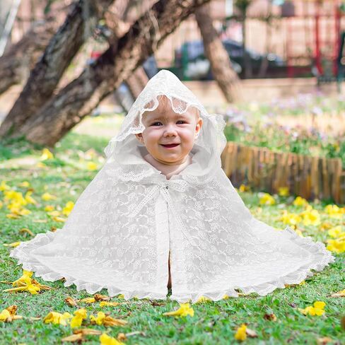 TENDYCOCO Baby Girl Lace Hooded Cloak White Toddler Dress up Cape Double Layer Breathable 0-2 Years Costume in Saudi Arabia