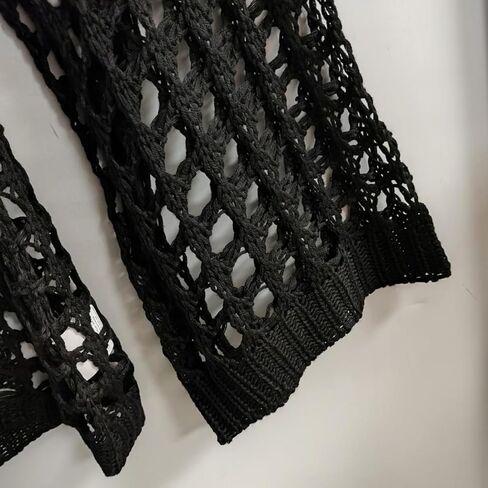 Women's Openwork Pullover Sweater Solid-Color Long-Sleeve Knit Top Loose-Fit Comfortable Blouse in Saudi Arabia