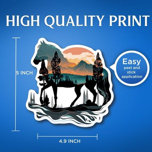(2 Pack) Horse with Sunset Stickers - Cool Retro Equistrian - 5" On Longest Side - for Car, Truck, SUV - Easy Peel and Stick Vinyl Decals - Made in USA - BMCS0121 in Kuwait