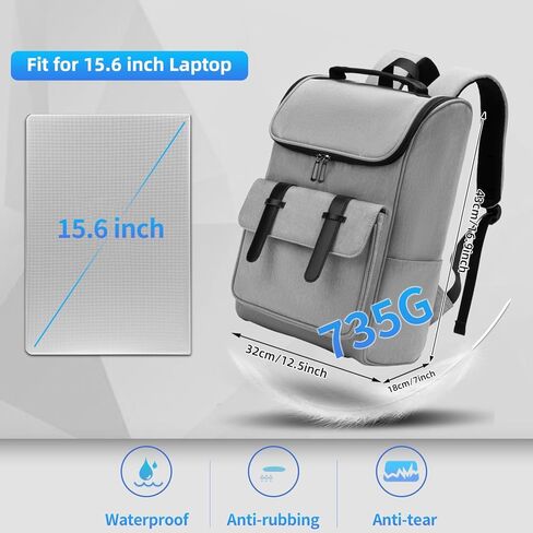 Vintage Backpack Travel Laptop Backpack for Men & Women College Backpack 15.6 Inch Laptop Bag for Work Office Waterproof Business Backpacks Grey in Kuwait