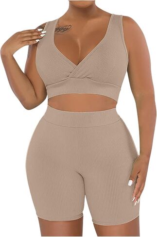 طقم مكون من قطعتين للنساء لتمارين الصيف، حمالة صدر رياضية، شورت لراكبي الدراجات النارية، ملابس يوجا عالية الخصر، ملابس رياضية مثيرة in Kuwait