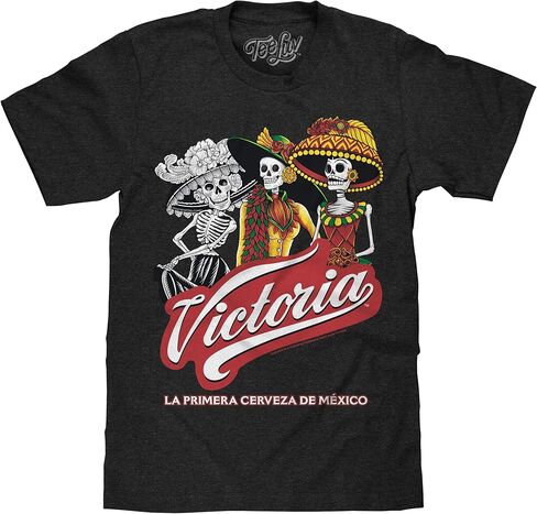 Tee Luv Men's Victoria Beer T-Shirt - Mexican La Catrina Graphic Tee in Saudi Arabia