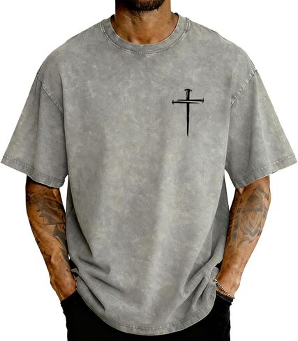 Three Nails Cross Shirt Christian Faith Jesus T-Shirt Casual Acid Wash Crewneck Short Sleeve Oversized Tee for Men Women in Saudi Arabia