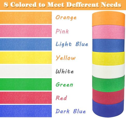 8 Roll Colored Masking Tape 1 Inch Wide Painters Tape - 175 Yards Rainbow Colorful Craft Tape for Painting, Arts Crafts, Labeling, Classroom Decoration in Saudi Arabia