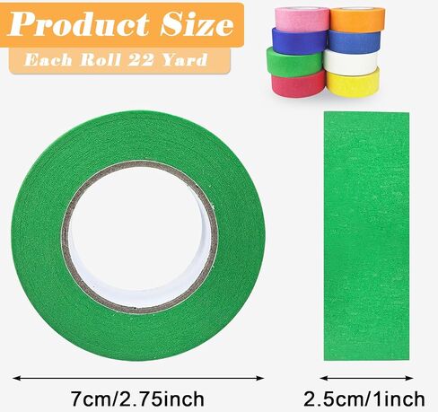 8 Roll Colored Masking Tape 1 Inch Wide Painters Tape - 175 Yards Rainbow Colorful Craft Tape for Painting, Arts Crafts, Labeling, Classroom Decoration in Saudi Arabia