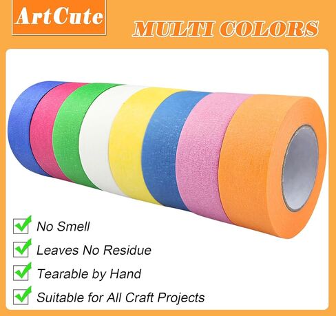 8 Roll Colored Masking Tape 1 Inch Wide Painters Tape - 175 Yards Rainbow Colorful Craft Tape for Painting, Arts Crafts, Labeling, Classroom Decoration in Saudi Arabia