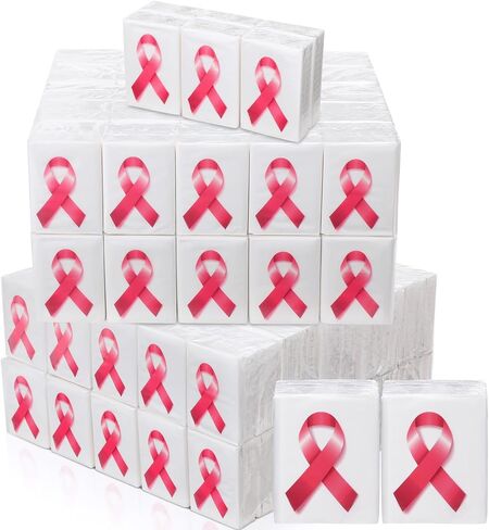 Tenceur 50 Pcs Breast Cancer Awareness Tissue Paper Pink Ribbon Pocket Tissue Mini Facial Tissue Bulk 4 Ply Pocket Tissue White Facial Travel Tissue Pack for Cancer Survivor Gift Women(White) in Saudi Arabia