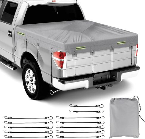 Truck Bed Tarp Cover Compatible with Ford F-Series, Chevy Silverado and Dodge Ram 6.4-6.7ft Bed, 600D Oxford Cloth Heavy Duty with 12 Elastic Cords Bed Tarp for Snow Rain Sun Dust Protection in Saudi Arabia