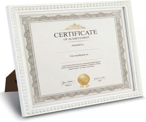 إطار الشهادة 8.5 × 11 حامل صور خشبي لشهادة الدبلوم من الخشب الصلب مع شماعات، قائم بذاته لعرض الحائط على سطح الطاولة (أبيض) in Kuwait