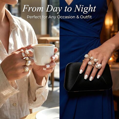 9 PCS Adjustable Gold Pearl Rings for Women - Chunky Ring Set with Baroque Pearls & Rhinestones, Elegant Stacking Boho Chunky Jewelry, Vintage & Modern Fashion Jewelry Gift in Saudi Arabia