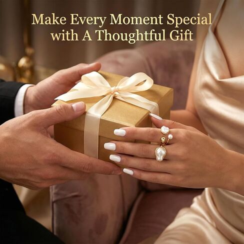 9 PCS Adjustable Gold Pearl Rings for Women - Chunky Ring Set with Baroque Pearls & Rhinestones, Elegant Stacking Boho Chunky Jewelry, Vintage & Modern Fashion Jewelry Gift in Saudi Arabia