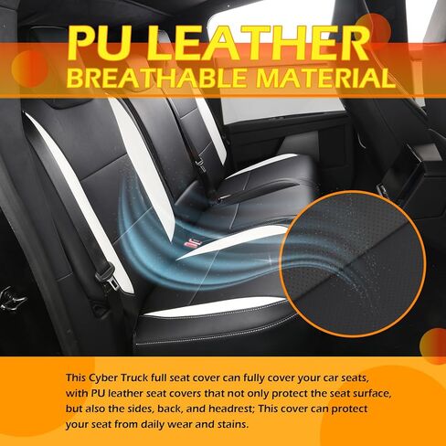 Seat Covers Compatible with Tesla Cybertruck 2024,PU Leather Seat Protector Replacement for Tesla Cybertruck Accessories (Black+White) in Saudi Arabia