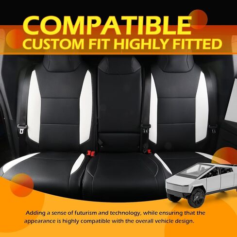 Seat Covers Compatible with Tesla Cybertruck 2024,PU Leather Seat Protector Replacement for Tesla Cybertruck Accessories (Black+White) in Saudi Arabia