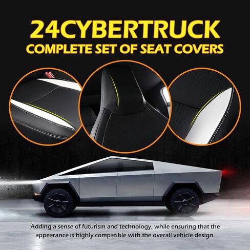 Seat Covers Compatible with Tesla Cybertruck 2024,PU Leather Seat Protector Replacement for Tesla Cybertruck Accessories (Black+White) in Saudi Arabia