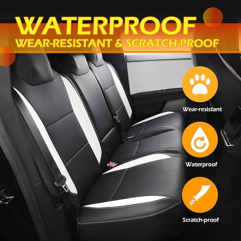 Seat Covers Compatible with Tesla Cybertruck 2024,PU Leather Seat Protector Replacement for Tesla Cybertruck Accessories (Black+White) in Saudi Arabia