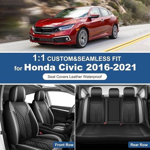 Custom Seat Covers for Honda Civic 2016 2017 2018 2019 2020 2021 Civic LX/EX/Sport/Si/EXL/EX-T/Touring Car Seat Covers Full Set (Black&Grey, 5 Seats) in Kuwait