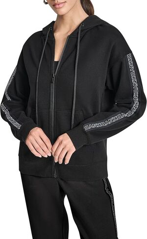 DKNY Women's Long Sleeve Logo Tape Full Zip Hoodie Sweatshirt in Saudi Arabia