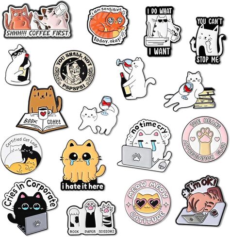 Valentine's Pins Gift For Cat Pins Enamel, Cute Enamel Pins Bulk, Funny Push Pin Decorative, Brooch Badge, Backpacks Bags Jackets for Adults Cats, Clothes Accessories Party Favors Gift (18 PCS) in Kuwait