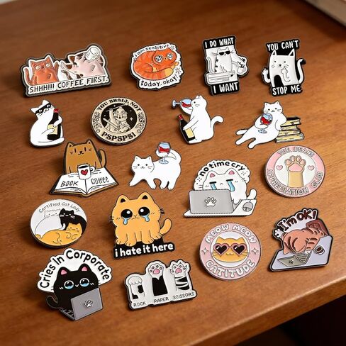 Valentine's Pins Gift For Cat Pins Enamel, Cute Enamel Pins Bulk, Funny Push Pin Decorative, Brooch Badge, Backpacks Bags Jackets for Adults Cats, Clothes Accessories Party Favors Gift (18 PCS) in Kuwait