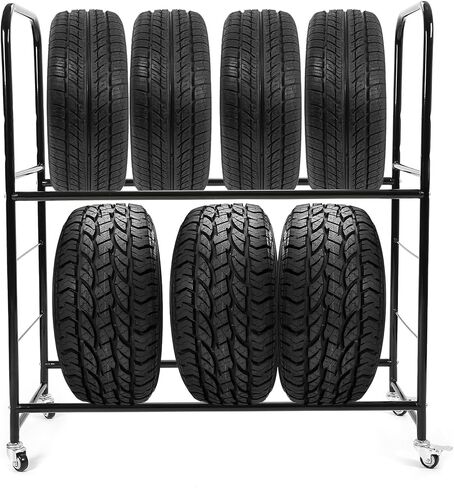 KUAFU 45''H X 20''D X 46''W Tire Storage Rack Garage Shelving Steel Rolling Tire Stand with Wheels & Protective Cover 8 Tires Capacity Adjustable Height in Saudi Arabia