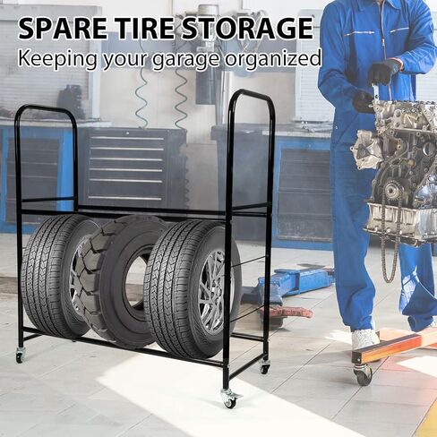 KUAFU 45''H X 20''D X 46''W Tire Storage Rack Garage Shelving Steel Rolling Tire Stand with Wheels & Protective Cover 8 Tires Capacity Adjustable Height in Saudi Arabia