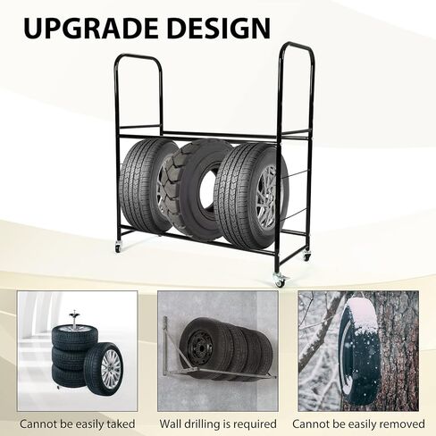 KUAFU 45''H X 20''D X 46''W Tire Storage Rack Garage Shelving Steel Rolling Tire Stand with Wheels & Protective Cover 8 Tires Capacity Adjustable Height in Saudi Arabia