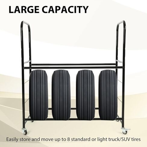 KUAFU 45''H X 20''D X 46''W Tire Storage Rack Garage Shelving Steel Rolling Tire Stand with Wheels & Protective Cover 8 Tires Capacity Adjustable Height in Saudi Arabia