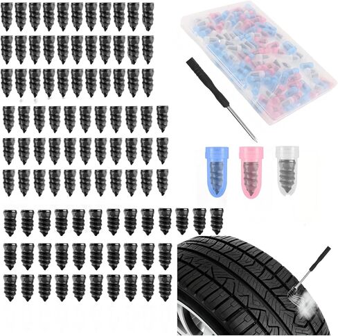 مجموعة سدادات إطارات السيارة 100 قطعة من Turcee، مجموعة سدادات إطارات السيارة المحمولة مع مفك براغي، 3 أحجام من مقابس إطارات السيارات، نوع البراغي كمجموعات إصلاح الإطارات لإصلاحات الخدمة الذاتية المؤقتة in Kuwait