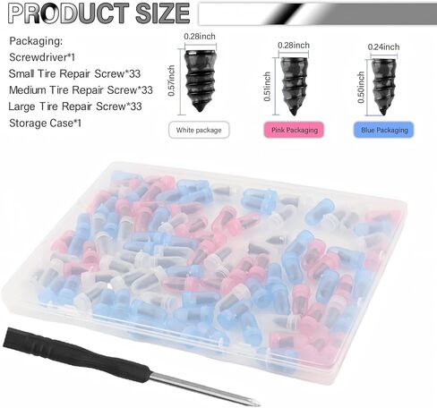 مجموعة سدادات إطارات السيارة 100 قطعة من Turcee، مجموعة سدادات إطارات السيارة المحمولة مع مفك براغي، 3 أحجام من مقابس إطارات السيارات، نوع البراغي كمجموعات إصلاح الإطارات لإصلاحات الخدمة الذاتية المؤقتة in Kuwait