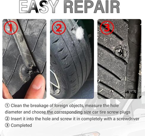 مجموعة سدادات إطارات السيارة 100 قطعة من Turcee، مجموعة سدادات إطارات السيارة المحمولة مع مفك براغي، 3 أحجام من مقابس إطارات السيارات، نوع البراغي كمجموعات إصلاح الإطارات لإصلاحات الخدمة الذاتية المؤقتة in Kuwait