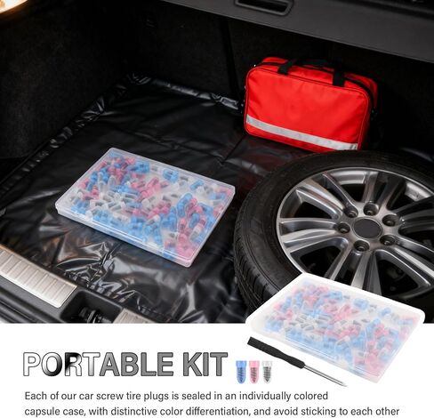 مجموعة سدادات إطارات السيارة 100 قطعة من Turcee، مجموعة سدادات إطارات السيارة المحمولة مع مفك براغي، 3 أحجام من مقابس إطارات السيارات، نوع البراغي كمجموعات إصلاح الإطارات لإصلاحات الخدمة الذاتية المؤقتة in Kuwait