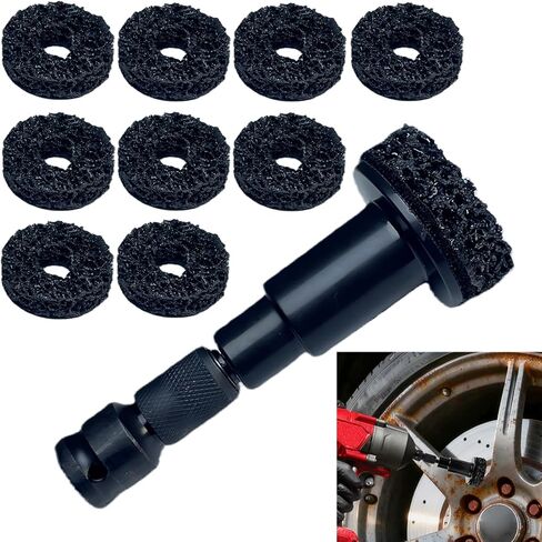 مجموعة أدوات تنظيف محور العجلة مكونة من 10 وسادات لإزالة الصدأ السريع لمسامير العروة والدوارات التي تناسب مثقاب الطاقة 1/4 مفاتيح الصدمات لصيانة السيارات والشاحنات in Kuwait