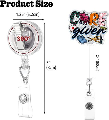 Care Giver Badge Reel, Funny Glitter Retractable with Shark Clip Cute Retractable Badge Reel with Shark Clip Gifts for Hospice Workers Elder Home Caregiver, Gifts for Female Caregiver in Saudi Arabia