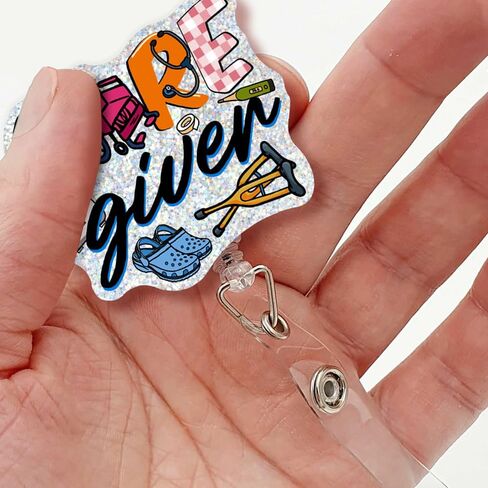 Care Giver Badge Reel, Funny Glitter Retractable with Shark Clip Cute Retractable Badge Reel with Shark Clip Gifts for Hospice Workers Elder Home Caregiver, Gifts for Female Caregiver in Saudi Arabia