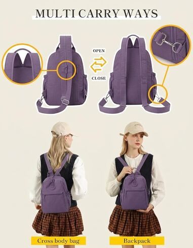 maytopia Mini Backpack for Women Nylon Small Backpack Purse Crossbody Sling Bag Convertible Backpack Casual Shopping Daypack (Purple) in Saudi Arabia