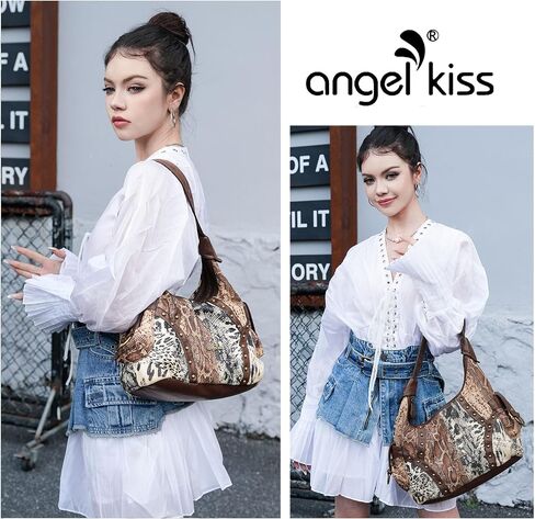 حقيبة كتف من جلد البولي يوريثان الناعم من Angel Kiss، محفظة هوبو للنساء مع مقصورات مزدوجة بسحاب، حقيبة يد للسيدات in Kuwait