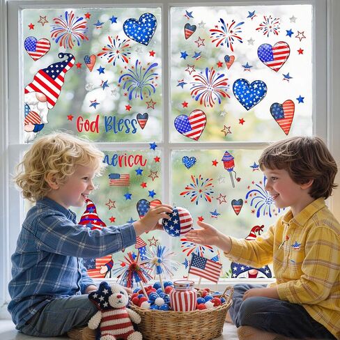 ZAWE 9 أوراق التماثيل الحب قلوب الألعاب النارية أمريكا نجوم الرابع من يوليو نافذة يتمسك يوم الذكرى الوطنية على الوجهين قابلة لإعادة الاستخدام ملصقات نافذة ثابتة لتزيين المنزل والفصول الدراسية in Kuwait