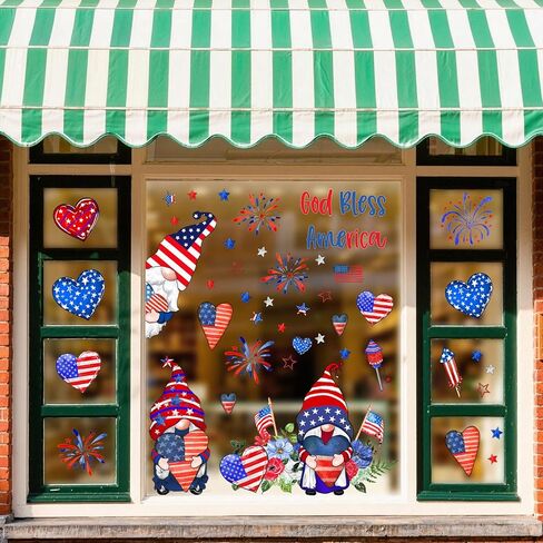 ZAWE 9 أوراق التماثيل الحب قلوب الألعاب النارية أمريكا نجوم الرابع من يوليو نافذة يتمسك يوم الذكرى الوطنية على الوجهين قابلة لإعادة الاستخدام ملصقات نافذة ثابتة لتزيين المنزل والفصول الدراسية in Kuwait