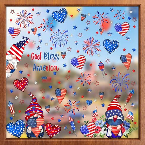 ZAWE 9 أوراق التماثيل الحب قلوب الألعاب النارية أمريكا نجوم الرابع من يوليو نافذة يتمسك يوم الذكرى الوطنية على الوجهين قابلة لإعادة الاستخدام ملصقات نافذة ثابتة لتزيين المنزل والفصول الدراسية in Kuwait