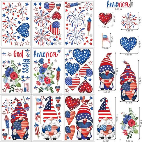 ZAWE 9 أوراق التماثيل الحب قلوب الألعاب النارية أمريكا نجوم الرابع من يوليو نافذة يتمسك يوم الذكرى الوطنية على الوجهين قابلة لإعادة الاستخدام ملصقات نافذة ثابتة لتزيين المنزل والفصول الدراسية in Kuwait
