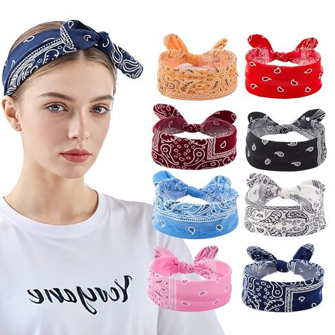 6pcs Knotted Headband Boho Paisley Print Knotted Headbands Rabbit Ears Bows Headwraps for Women in Kuwait