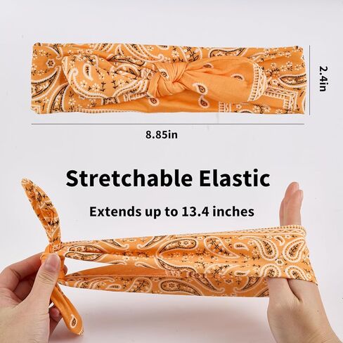 6pcs Knotted Headband Boho Paisley Print Knotted Headbands Rabbit Ears Bows Headwraps for Women in Kuwait