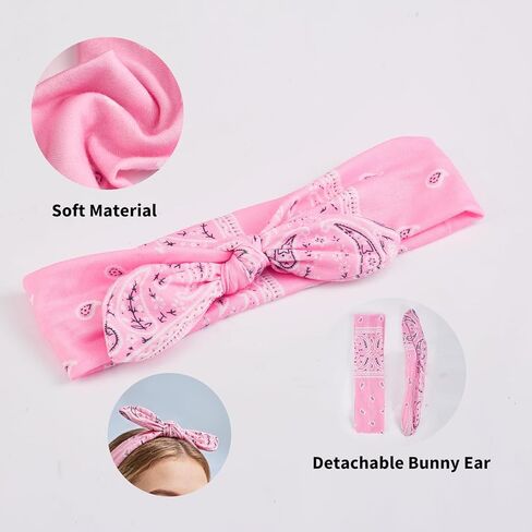 6pcs Knotted Headband Boho Paisley Print Knotted Headbands Rabbit Ears Bows Headwraps for Women in Kuwait