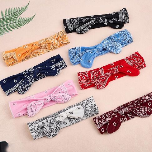 6pcs Knotted Headband Boho Paisley Print Knotted Headbands Rabbit Ears Bows Headwraps for Women in Kuwait