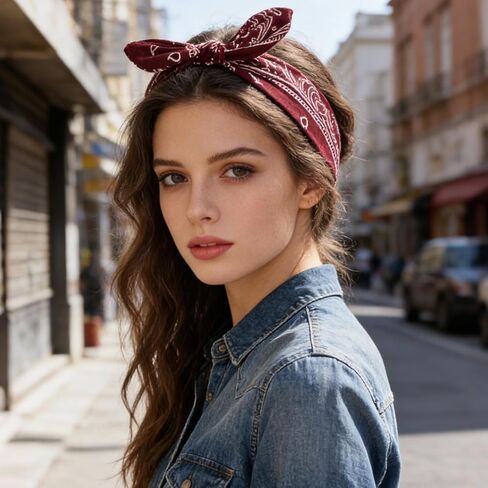 6pcs Knotted Headband Boho Paisley Print Knotted Headbands Rabbit Ears Bows Headwraps for Women in Kuwait