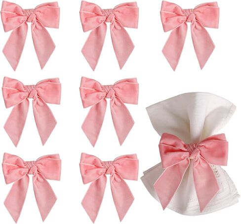 wonlex Christmas Napkin Rings Set of 8, Red Bow Napkin Rings Holder, Chic Velvet Napkin Buckle Serviette for Xmas, Dinner Banquet Wedding Holiday Dining Table Decor(Red Bow) in Saudi Arabia