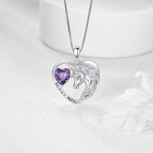 Unicorn Heart Necklace, Dainty 925 Sterling Silver Amethyst Pendant with CZ, Fantasy Magical Jewelry Gift for Women in Kuwait