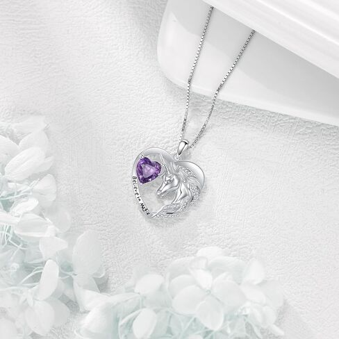 Unicorn Heart Necklace, Dainty 925 Sterling Silver Amethyst Pendant with CZ, Fantasy Magical Jewelry Gift for Women in Kuwait